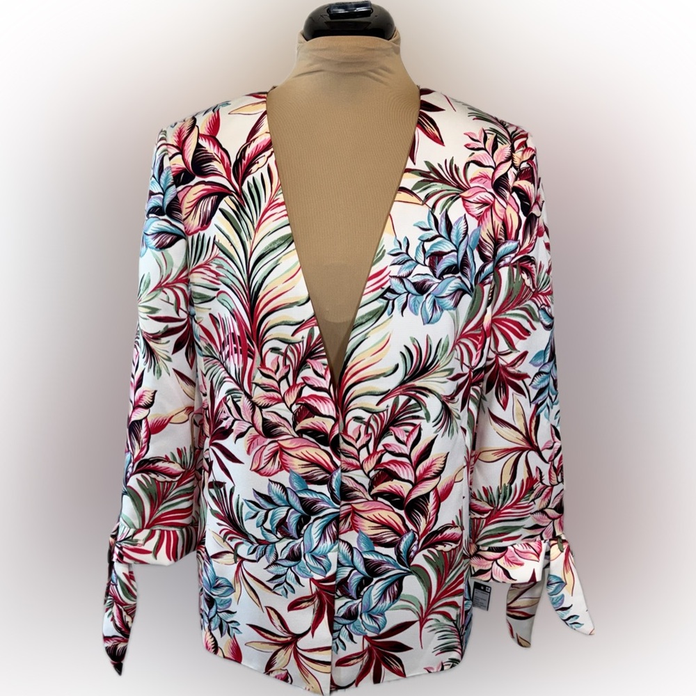 Tahari Vibrant Floral Fantasy Open Jacket